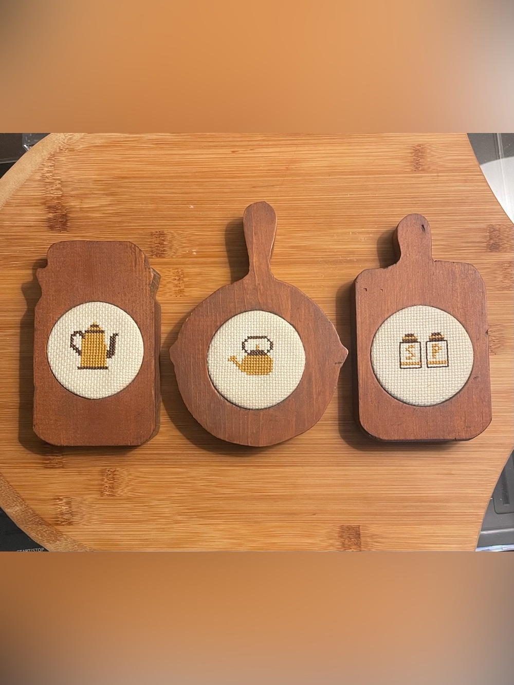 Set of 3 vintage cross stitch wall hangings